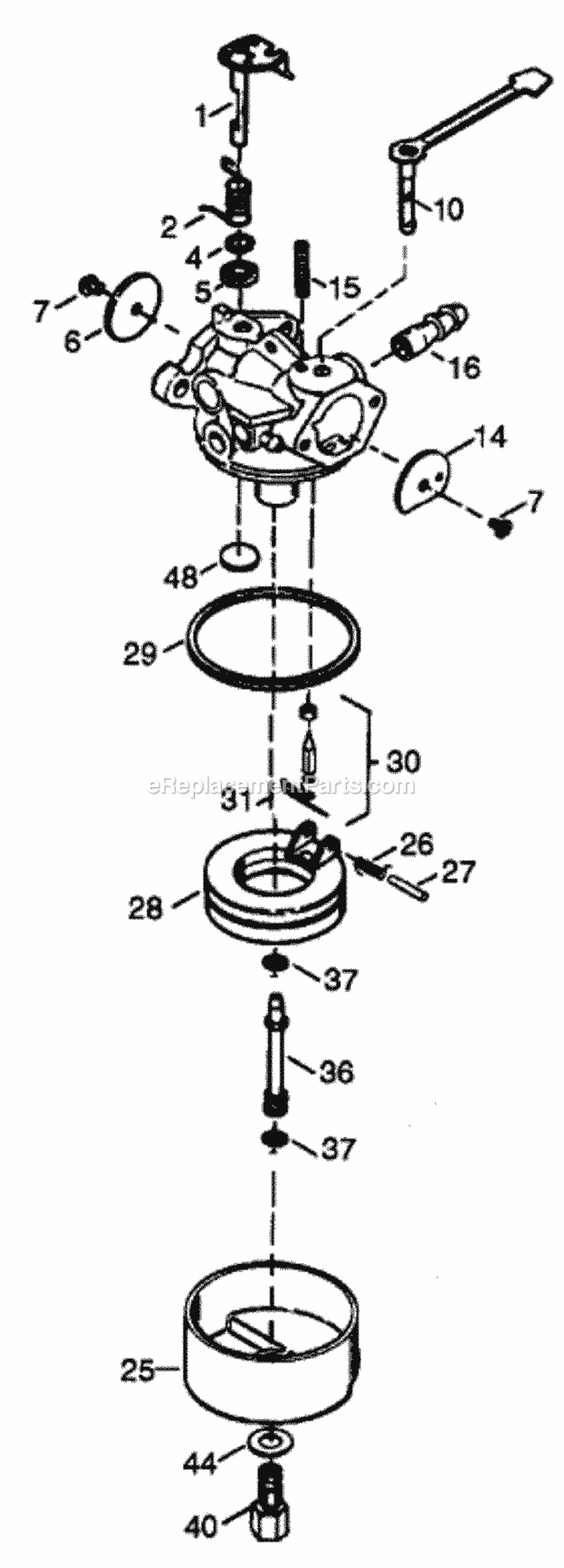Carburetor Diagram and Parts List for 28222 8900001-8999999 - 1998 Lawn Boy Snow Blower